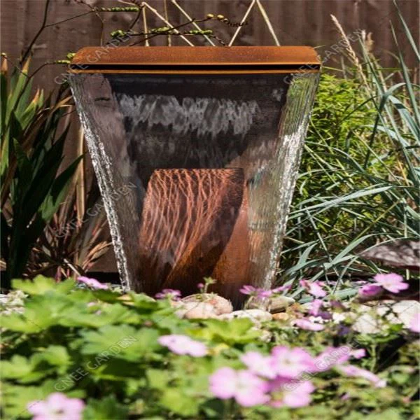 Contemporary Corten Steel C Shape Sculpture Water Feature Fountain