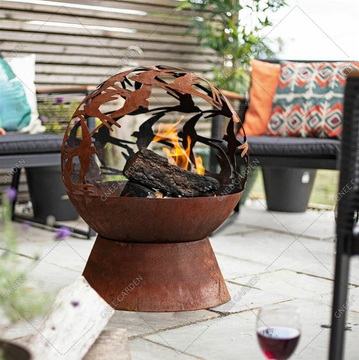 Pattern Globe Outdoor Heaters Corten Steel Fire Sphere